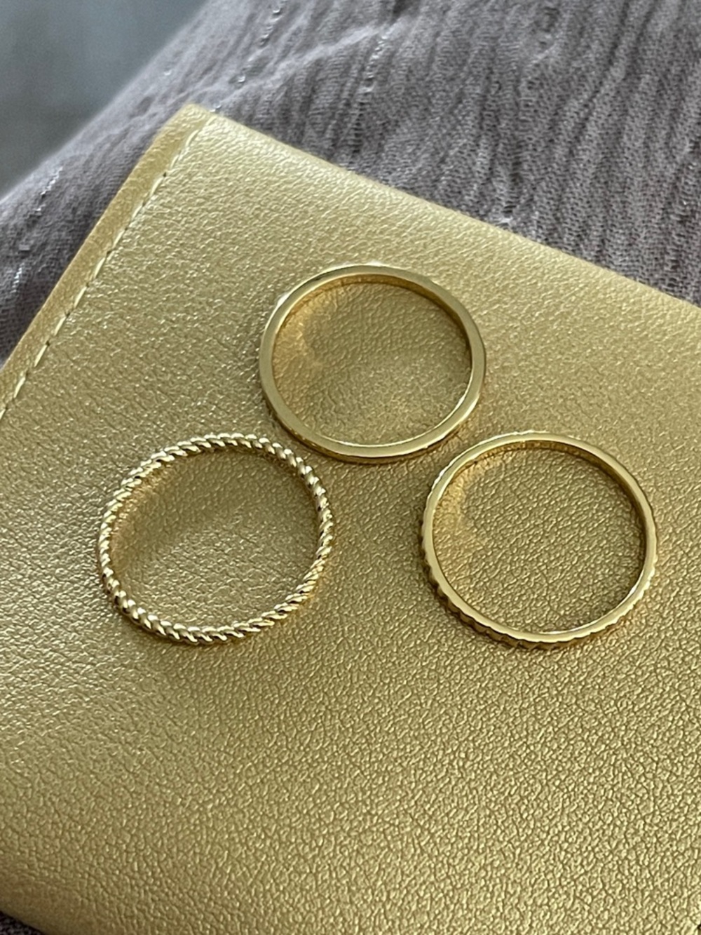 Gold Over Silver Stacking Ring Set - Three-Piece Minimalist Bands Sz. 8